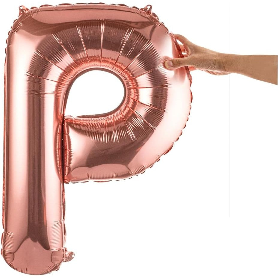 Balon Folie Metalizata Litera P, 80 cm, Umflati cu Heliu sau Aer, Ambalaj Individual, Pai inclus, Rose Gold