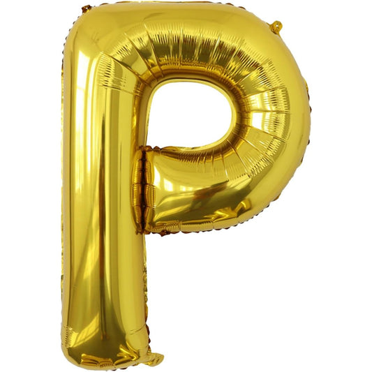 Balon Folie Metalizata Litera P, 80 cm, Umflati cu Heliu sau Aer, Ambalaj Individual, Pai inclus, Auriu