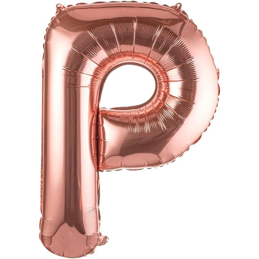 Balon Folie Metalizata Litera P, 80 cm, Umflati cu Heliu sau Aer, Ambalaj Individual, Pai inclus, Rose Gold