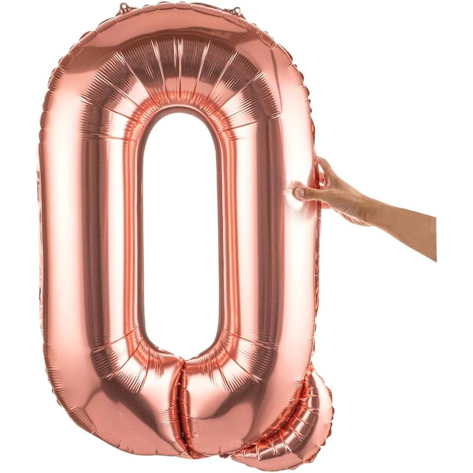 Balon Folie Metalizata Litera Q, 100 cm, Umflati cu Heliu sau Aer, Ambalaj Individual, Pai inclus, Rose Gold