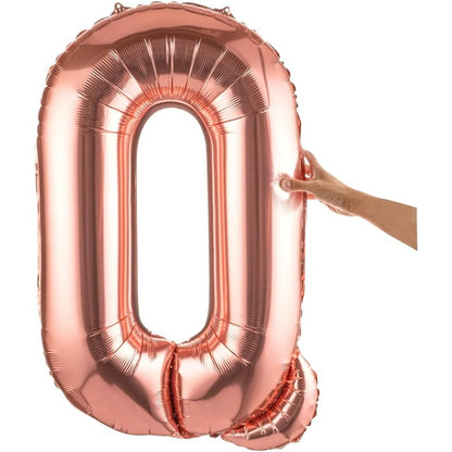 Balon Folie Metalizata Litera Q, 100 cm, Umflati cu Heliu sau Aer, Ambalaj Individual, Pai inclus, Rose Gold