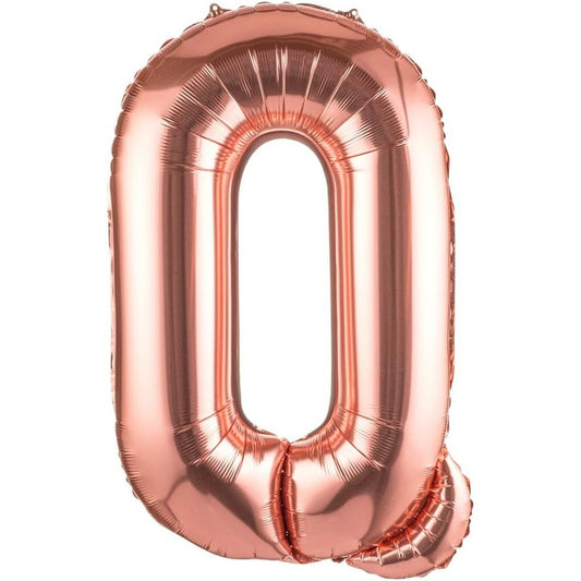 Balon Folie Metalizata Litera Q, 100 cm, Umflati cu Heliu sau Aer, Ambalaj Individual, Pai inclus, Rose Gold