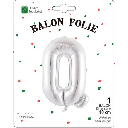 Balon Folie Metalizata Litera Q, 40 cm, Umflati cu Heliu sau Aer, Ambalaj Individual, Pai inclus, Argintiu