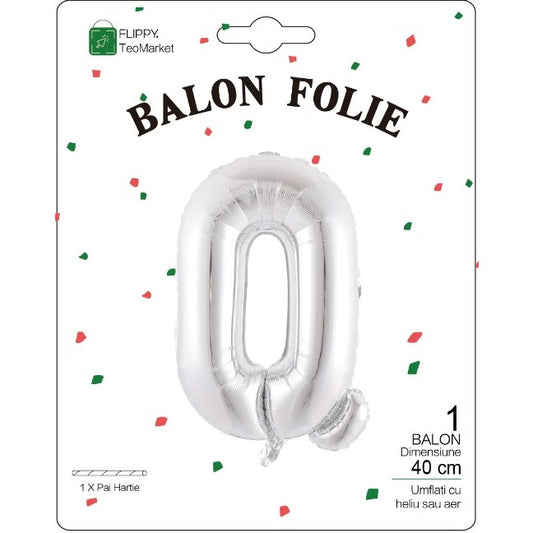 Balon Folie Metalizata Litera Q, 40 cm, Umflati cu Heliu sau Aer, Ambalaj Individual, Pai inclus, Argintiu