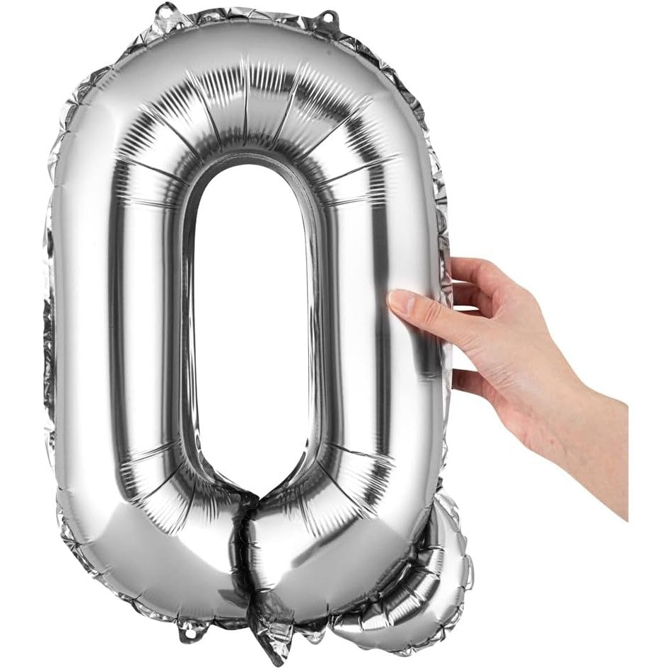 Balon Folie Metalizata Litera Q, 40 cm, Umflati cu Heliu sau Aer, Ambalaj Individual, Pai inclus, Argintiu