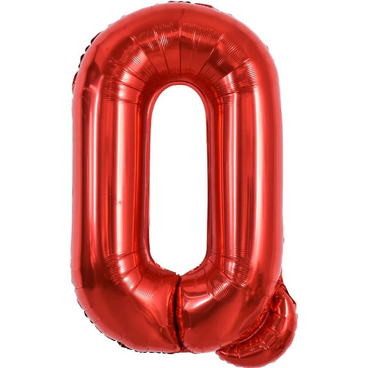 Balon Folie Metalizata Litera Q, 40 cm, Umflati cu Heliu sau Aer, Ambalaj Individual, Pai inclus, Rosu