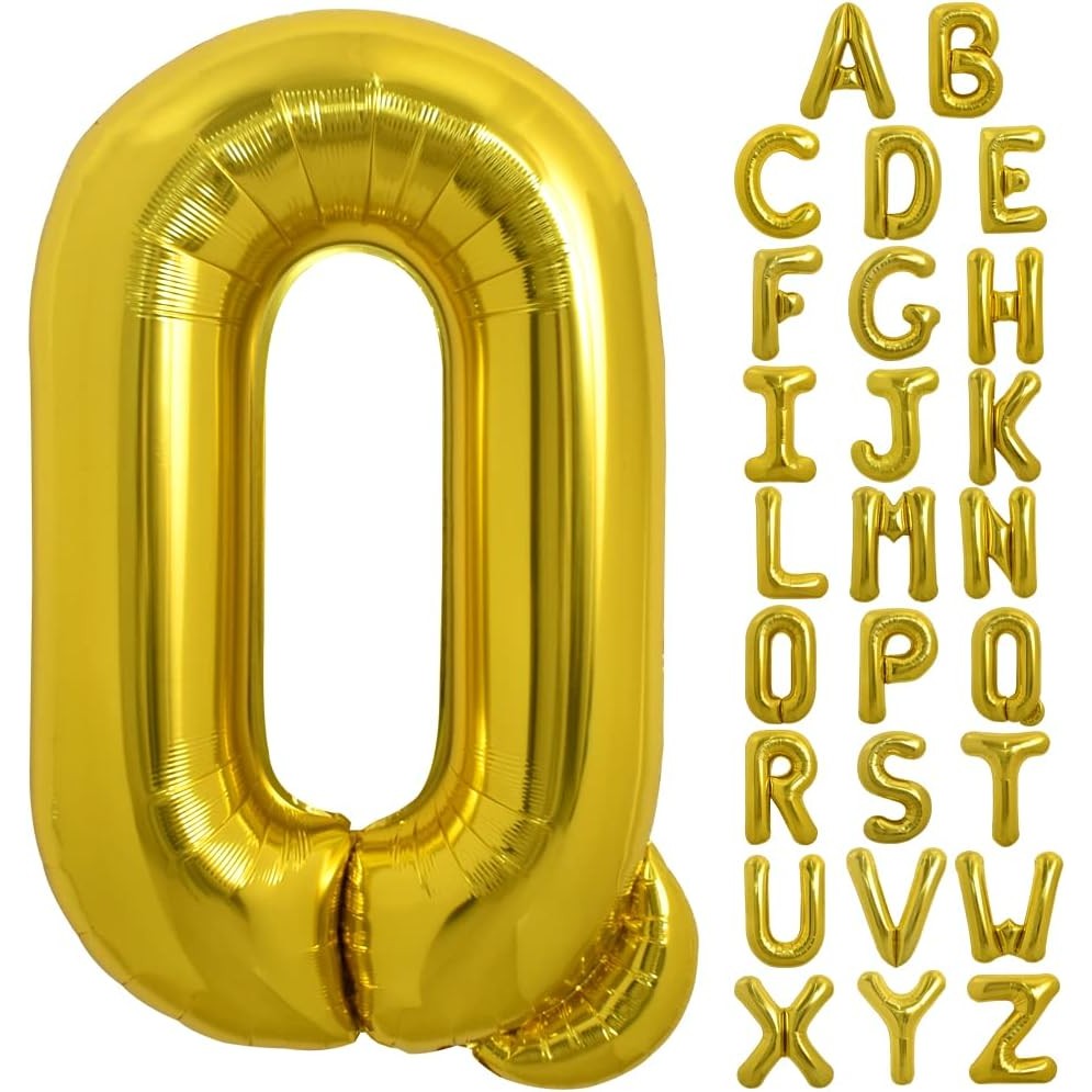 Balon Folie Metalizata Litera Q, 40 cm, Umflati cu Heliu sau Aer, Ambalaj Individual, Pai inclus, Auriu