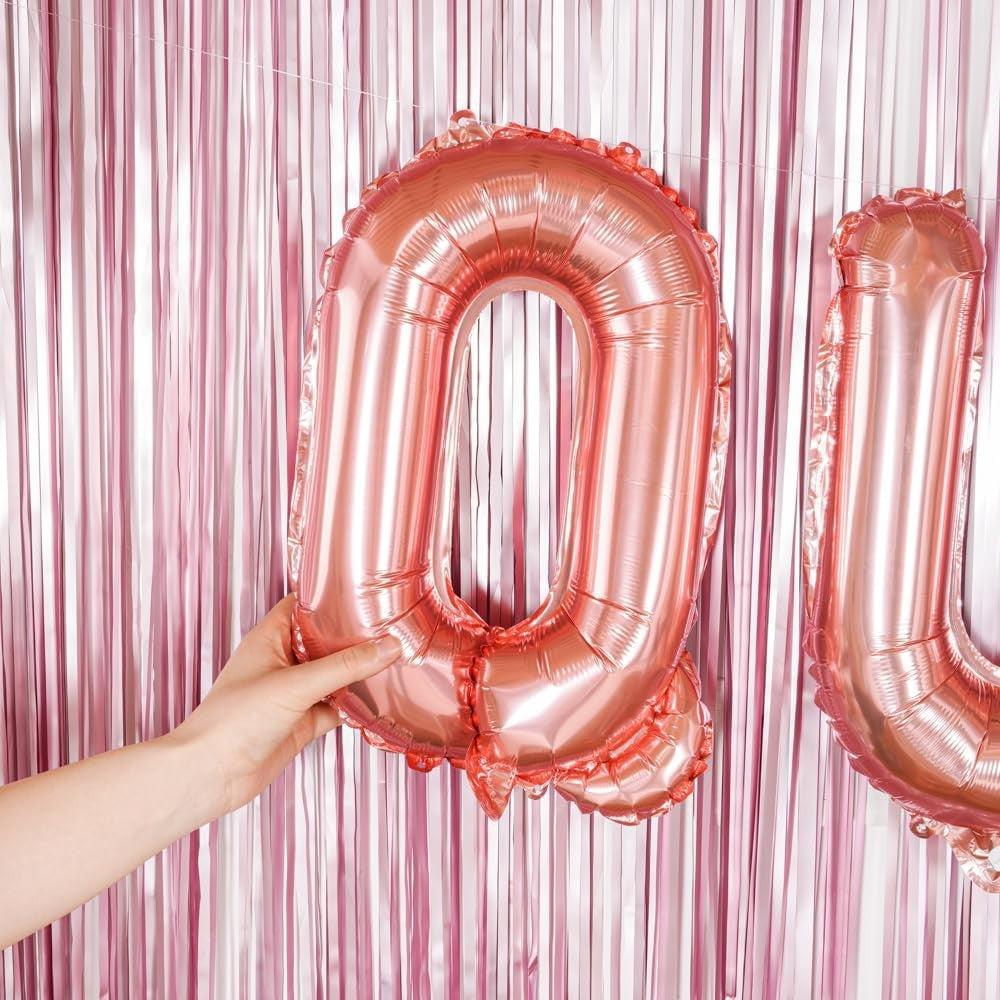 Balon Folie Metalizata Litera Q, 40 cm, Umflati cu Heliu sau Aer, Ambalaj Individual, Pai inclus, Rose Gold