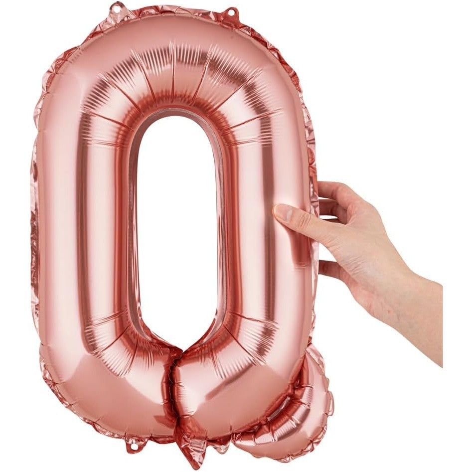 Balon Folie Metalizata Litera Q, 40 cm, Umflati cu Heliu sau Aer, Ambalaj Individual, Pai inclus, Rose Gold