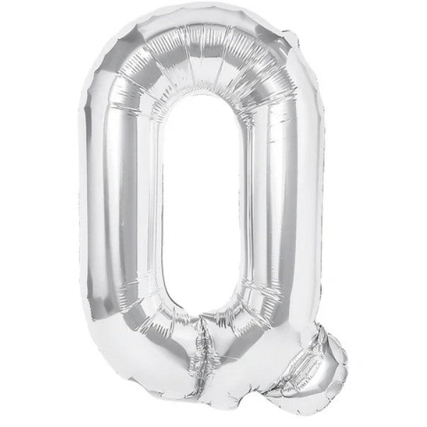 Balon Folie Metalizata Litera Q, 40 cm, Umflati cu Heliu sau Aer, Ambalaj Individual, Pai inclus, Argintiu