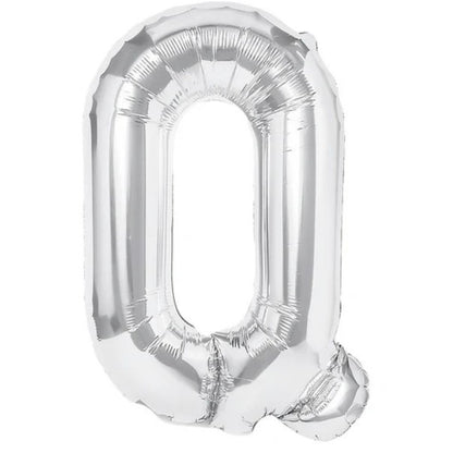 Balon Folie Metalizata Litera Q, 40 cm, Umflati cu Heliu sau Aer, Ambalaj Individual, Pai inclus, Argintiu