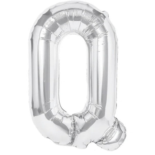 Balon Folie Metalizata Litera Q, 40 cm, Umflati cu Heliu sau Aer, Ambalaj Individual, Pai inclus, Argintiu