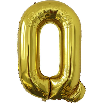 Balon Folie Metalizata Litera Q, 40 cm, Umflati cu Heliu sau Aer, Ambalaj Individual, Pai inclus, Auriu