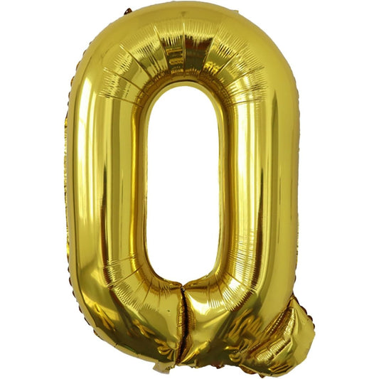 Balon Folie Metalizata Litera Q, 40 cm, Umflati cu Heliu sau Aer, Ambalaj Individual, Pai inclus, Auriu