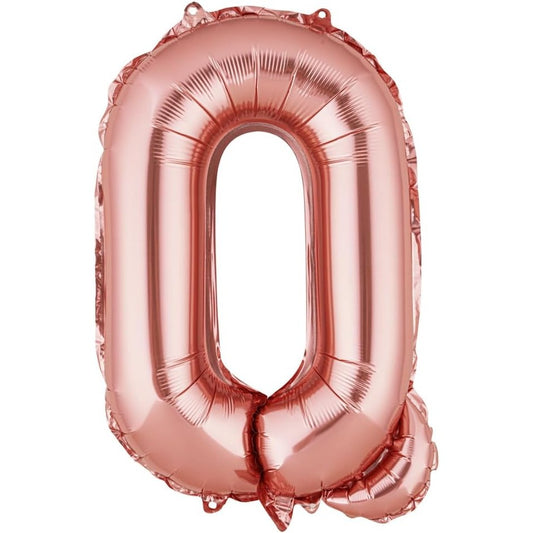 Balon Folie Metalizata Litera Q, 40 cm, Umflati cu Heliu sau Aer, Ambalaj Individual, Pai inclus, Rose Gold