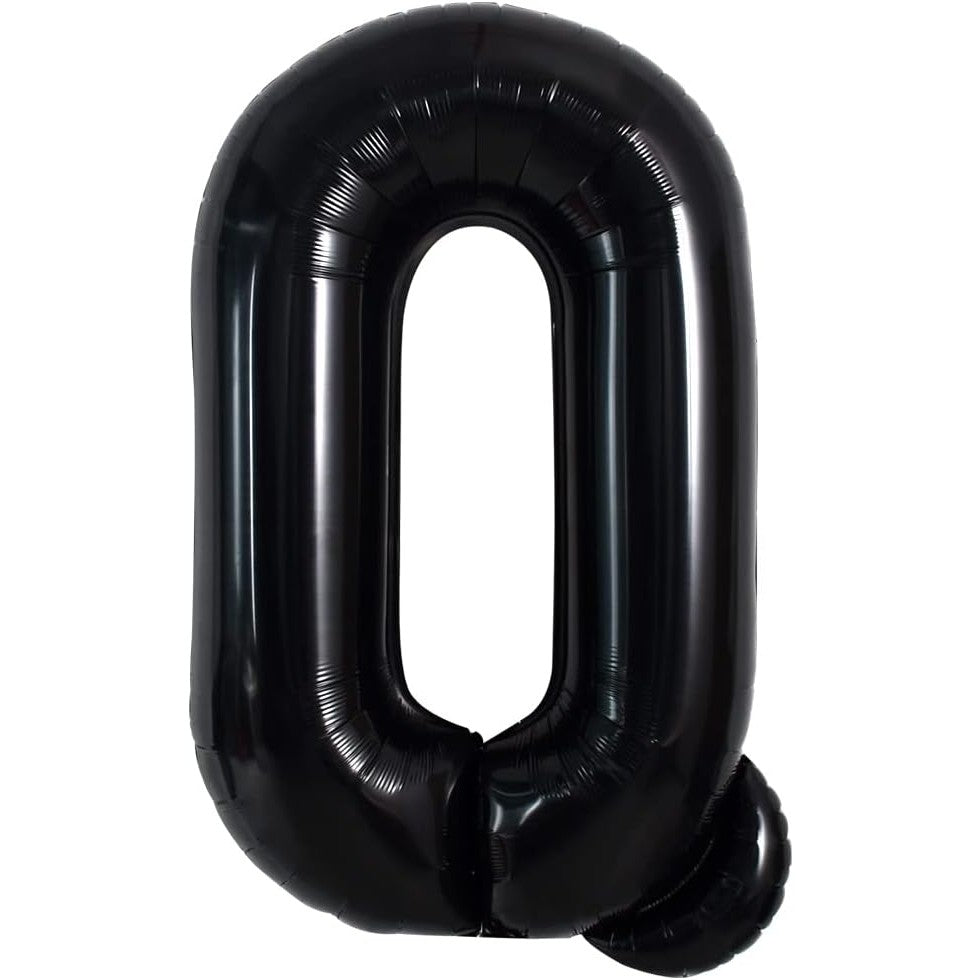 Balon Folie Metalizata Litera Q, 40 cm, Umflati cu Heliu sau Aer, Ambalaj Individual, Pai inclus, Negru