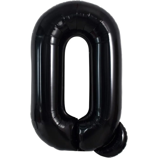 Balon Folie Metalizata Litera Q, 40 cm, Umflati cu Heliu sau Aer, Ambalaj Individual, Pai inclus, Negru