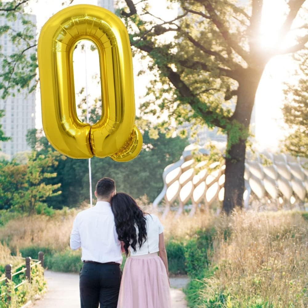 Balon Folie Metalizata Litera Q, 80 cm, Umflati cu Heliu sau Aer, Ambalaj Individual, Pai inclus, Auriu