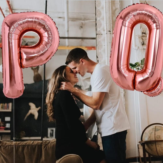 Balon Folie Metalizata Litera Q, 80 cm, Umflati cu Heliu sau Aer, Ambalaj Individual, Pai inclus, Rose Gold