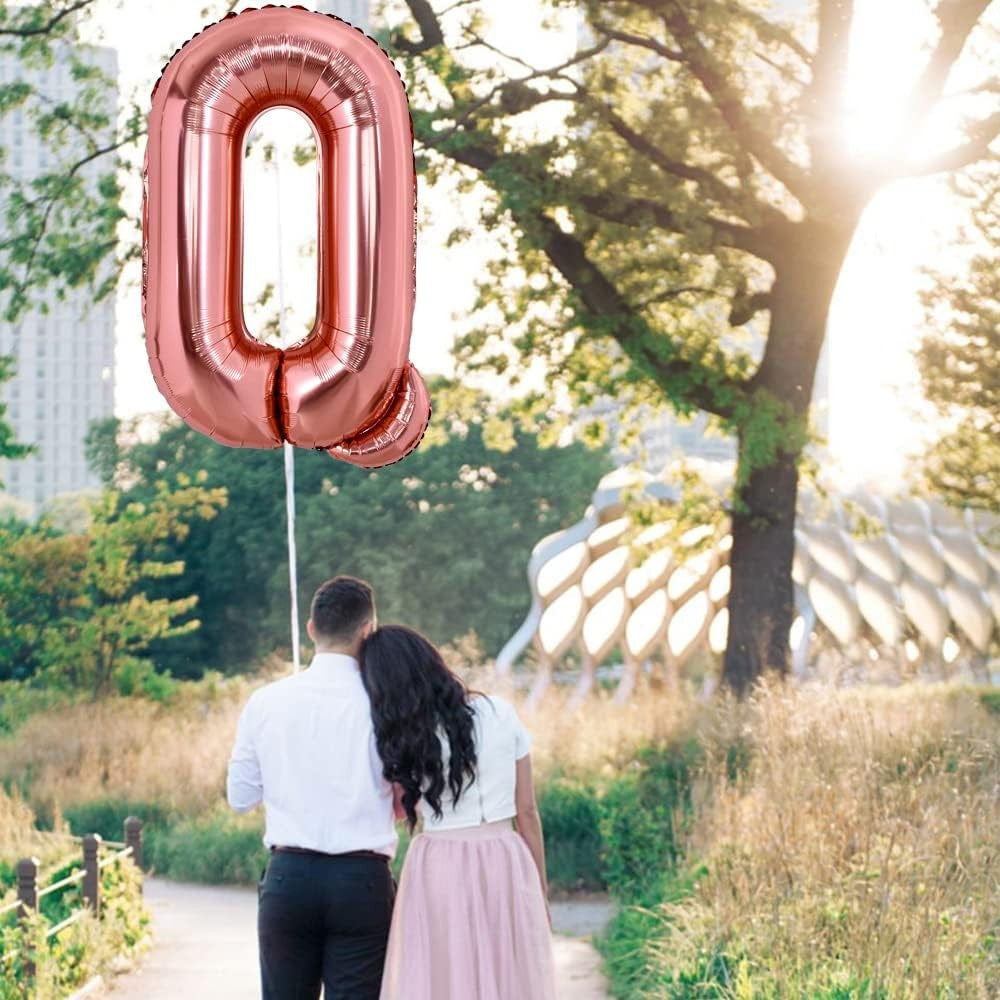 Balon Folie Metalizata Litera Q, 80 cm, Umflati cu Heliu sau Aer, Ambalaj Individual, Pai inclus, Rose Gold