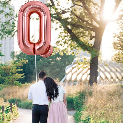 Balon Folie Metalizata Litera Q, 80 cm, Umflati cu Heliu sau Aer, Ambalaj Individual, Pai inclus, Rose Gold