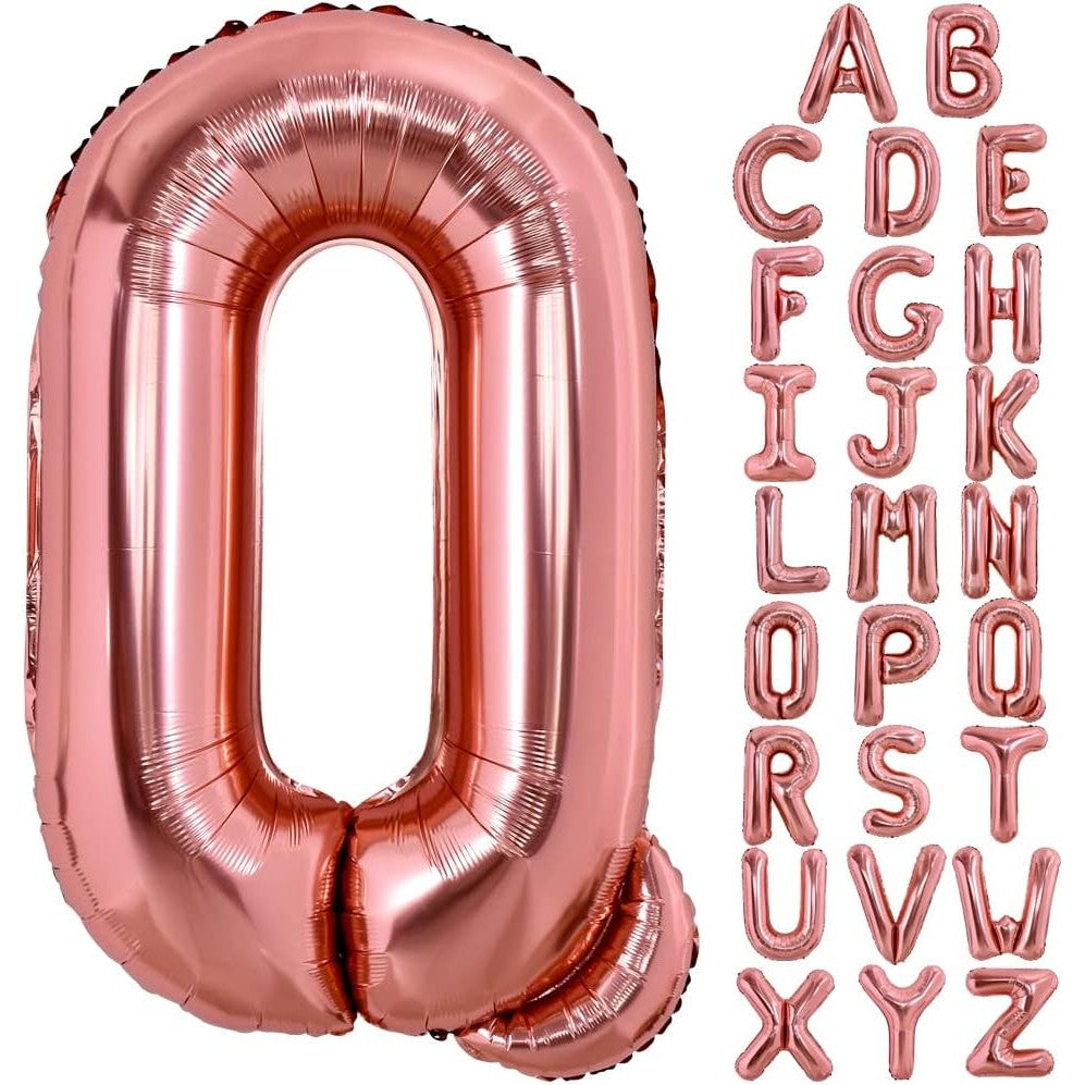 Balon Folie Metalizata Litera Q, 80 cm, Umflati cu Heliu sau Aer, Ambalaj Individual, Pai inclus, Rose Gold