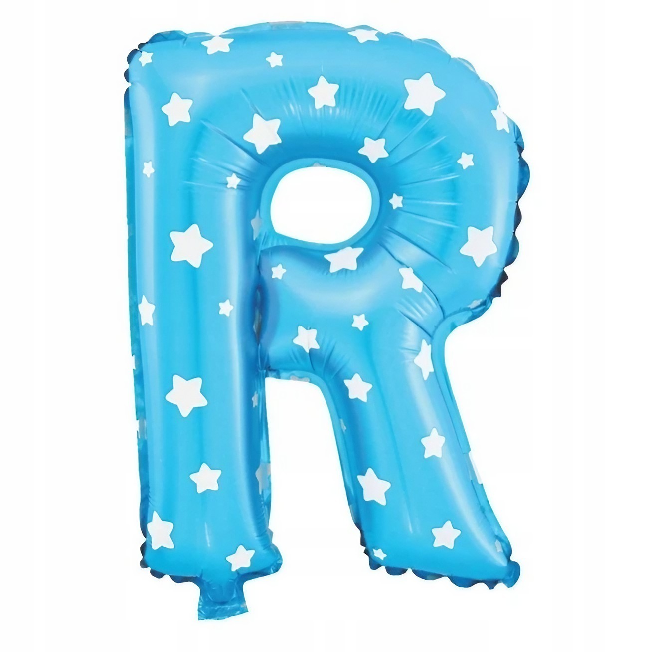 Balon Folie Metalizata Litera R, 40 cm, Cu Imprimeu Stelute, Umflati cu Heliu sau Aer, Ambalaj Individual, Pai inclus, Albastru