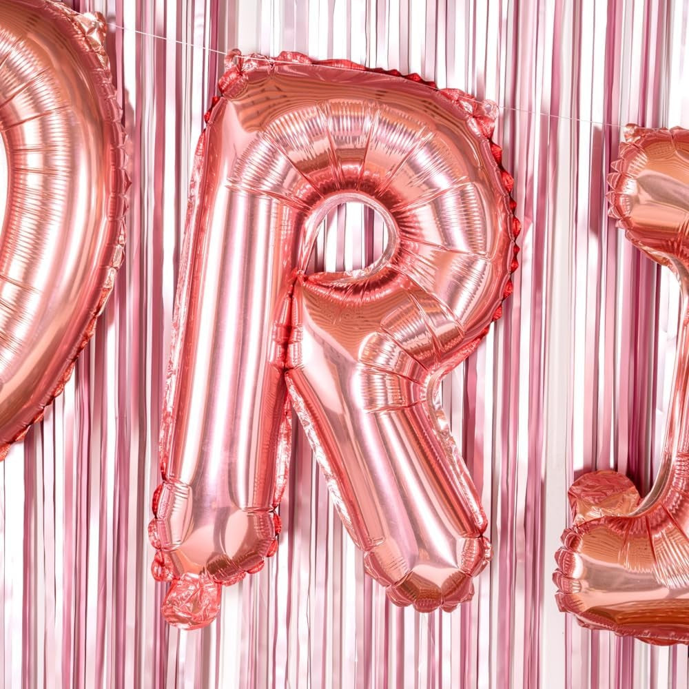 Balon Folie Metalizata Litera R, 40 cm, Umflati cu Heliu sau Aer, Ambalaj Individual, Pai inclus, Rose Gold