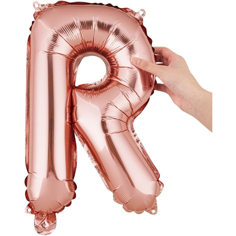 Balon Folie Metalizata Litera R, 40 cm, Umflati cu Heliu sau Aer, Ambalaj Individual, Pai inclus, Rose Gold