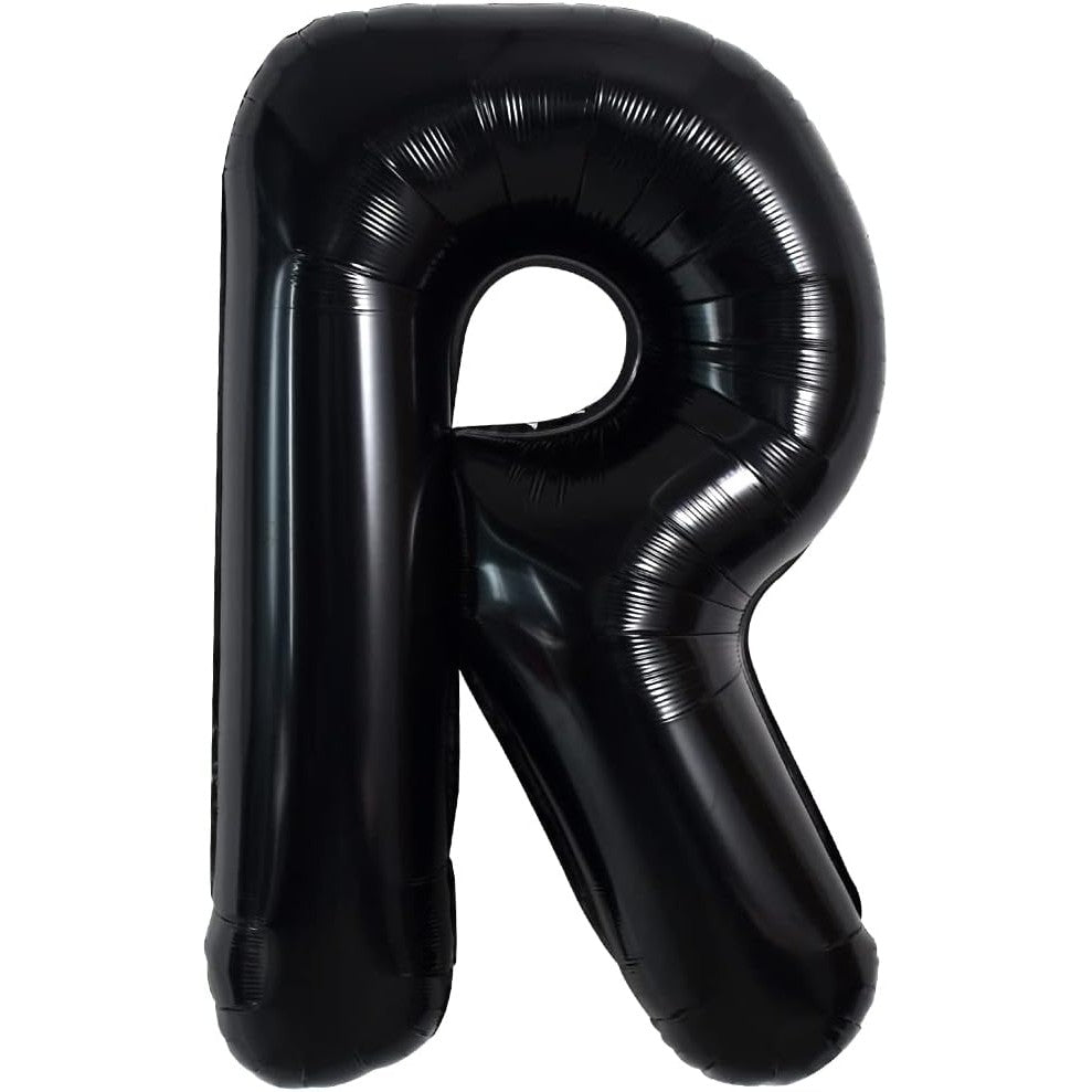 Balon Folie Metalizata Litera R, 40 cm, Umflati cu Heliu sau Aer, Ambalaj Individual, Pai inclus, Negru