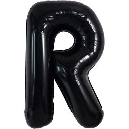 Balon Folie Metalizata Litera R, 40 cm, Umflati cu Heliu sau Aer, Ambalaj Individual, Pai inclus, Negru