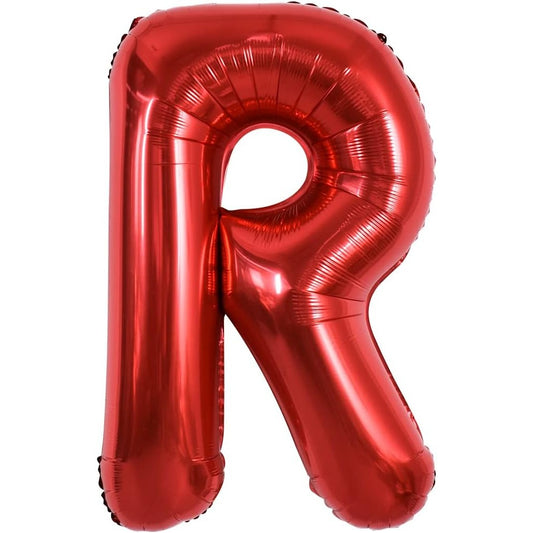 Balon Folie Metalizata Litera R, 40 cm, Umflati cu Heliu sau Aer, Ambalaj Individual, Pai inclus, Rosu