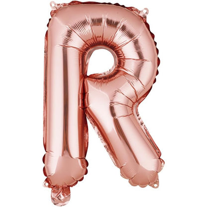 Balon Folie Metalizata Litera R, 40 cm, Umflati cu Heliu sau Aer, Ambalaj Individual, Pai inclus, Rose Gold