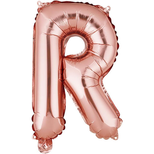 Balon Folie Metalizata Litera R, 40 cm, Umflati cu Heliu sau Aer, Ambalaj Individual, Pai inclus, Rose Gold