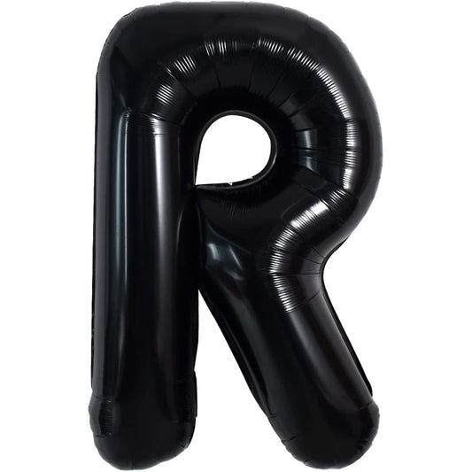Balon Folie Metalizata Litera R, 40 cm, Umflati cu Heliu sau Aer, Ambalaj Individual, Pai inclus, Negru
