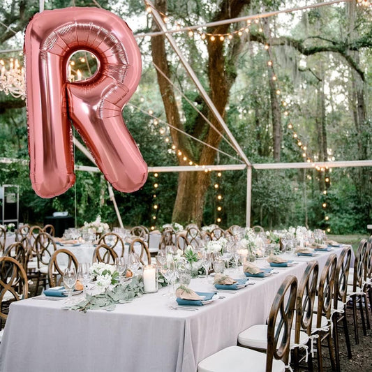 Balon Folie Metalizata Litera R, 80 cm, Umflati cu Heliu sau Aer, Ambalaj Individual, Pai inclus, Rose Gold