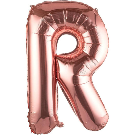Balon Folie Metalizata Litera R, 80 cm, Umflati cu Heliu sau Aer, Ambalaj Individual, Pai inclus, Rose Gold
