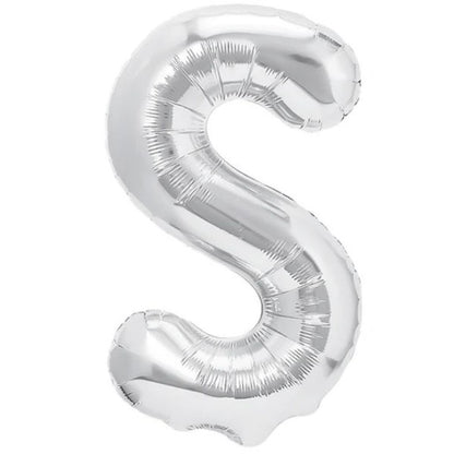 Balon Folie Metalizata Litera S, 40 cm, Umflati cu Heliu sau Aer, Ambalaj Individual, Pai inclus, Argintiu