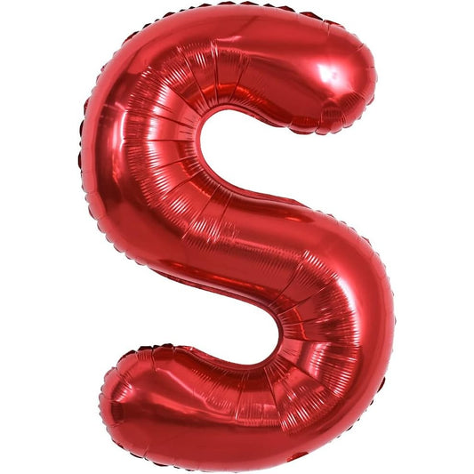 Balon Folie Metalizata Litera S, 40 cm, Umflati cu Heliu sau Aer, Ambalaj Individual, Pai inclus, Rosu