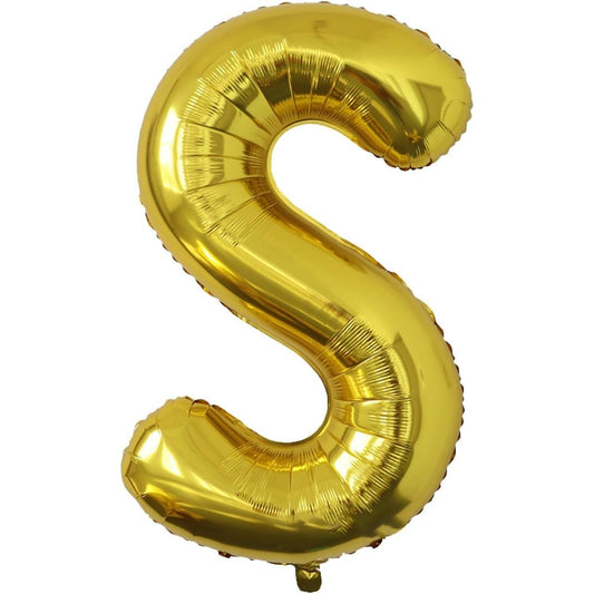 Balon Folie Metalizata Litera S, 40 cm, Umflati cu Heliu sau Aer, Ambalaj Individual, Pai inclus, Auriu