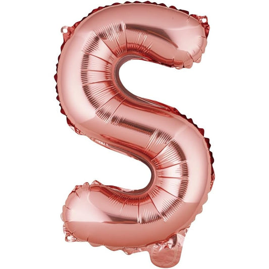 Balon Folie Metalizata Litera S, 40 cm, Umflati cu Heliu sau Aer, Ambalaj Individual, Pai inclus, Rose Gold