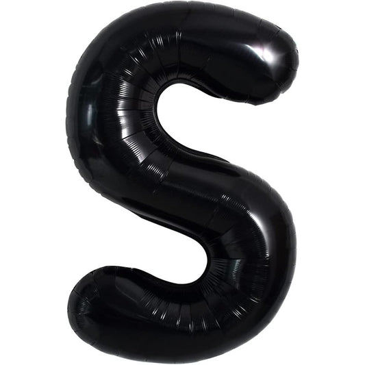 Balon Folie Metalizata Litera S, 40 cm, Umflati cu Heliu sau Aer, Ambalaj Individual, Pai inclus, Negru