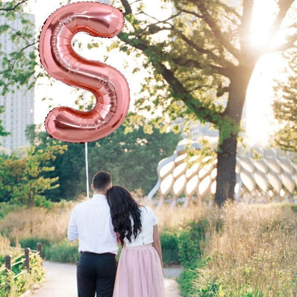 Balon Folie Metalizata Litera S, 80 cm, Umflati cu Heliu sau Aer, Ambalaj Individual, Pai inclus, Rose Gold