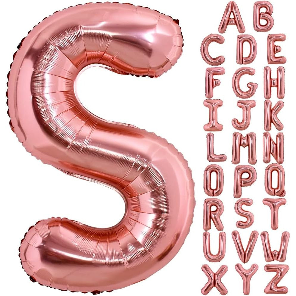 Balon Folie Metalizata Litera S, 80 cm, Umflati cu Heliu sau Aer, Ambalaj Individual, Pai inclus, Rose Gold