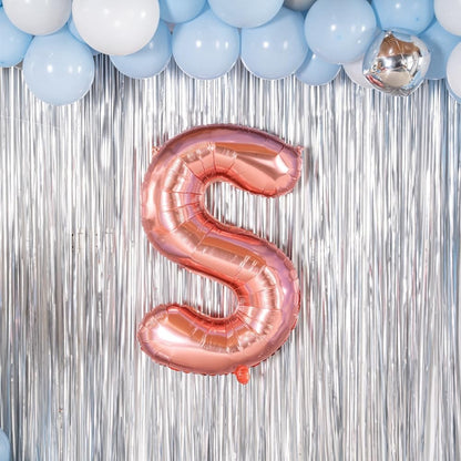 Balon Folie Metalizata Litera S, 80 cm, Umflati cu Heliu sau Aer, Ambalaj Individual, Pai inclus, Rose Gold