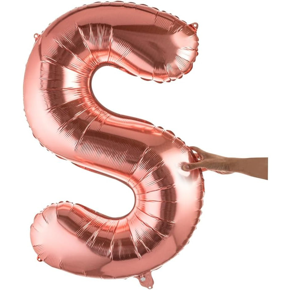 Balon Folie Metalizata Litera S, 80 cm, Umflati cu Heliu sau Aer, Ambalaj Individual, Pai inclus, Rose Gold