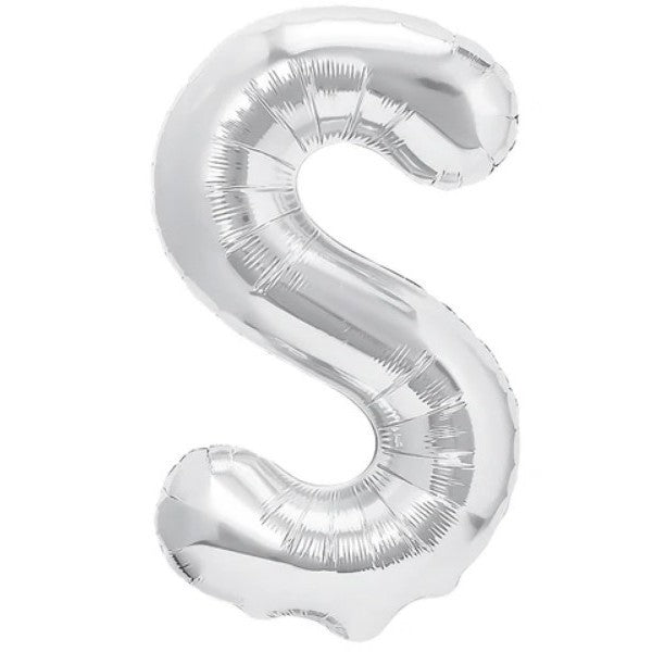 Balon Folie Metalizata Litera S, 80 cm, Umflati cu Heliu sau Aer, Ambalaj Individual, Pai inclus, Argintiu