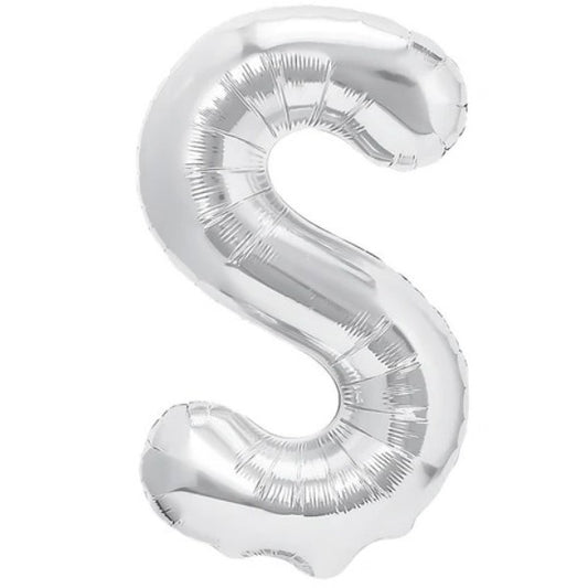 Balon Folie Metalizata Litera S, 80 cm, Umflati cu Heliu sau Aer, Ambalaj Individual, Pai inclus, Argintiu