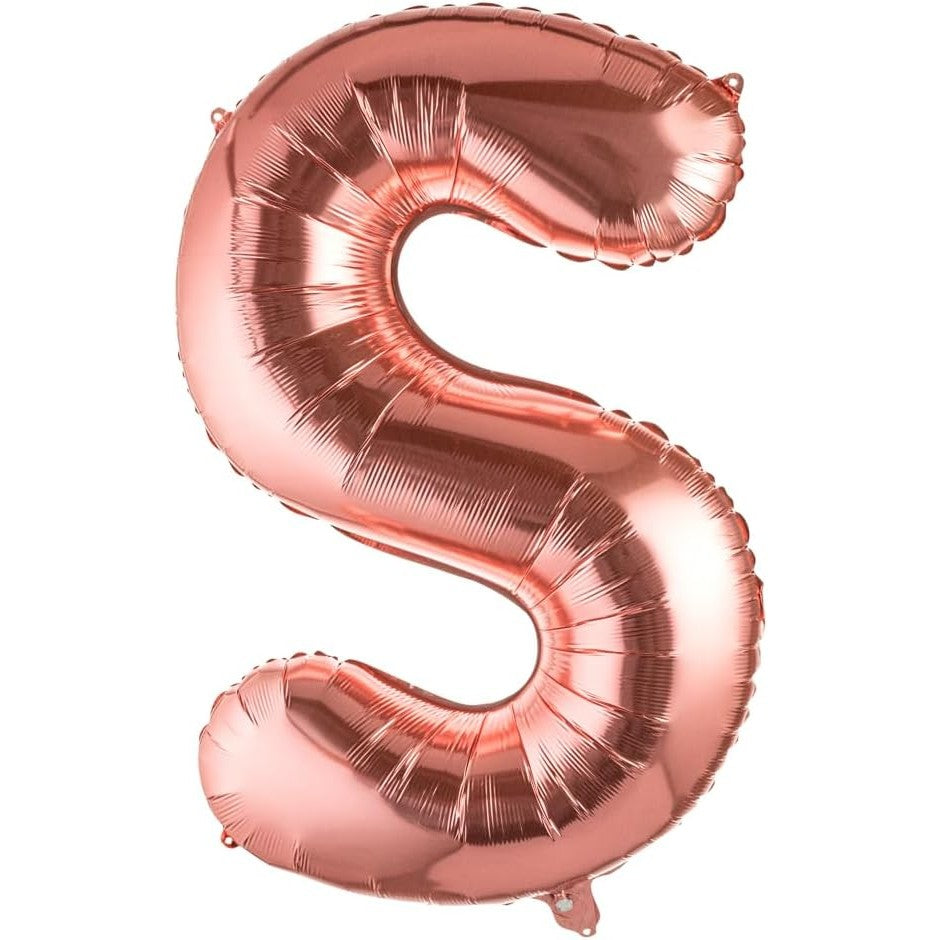 Balon Folie Metalizata Litera S, 80 cm, Umflati cu Heliu sau Aer, Ambalaj Individual, Pai inclus, Rose Gold