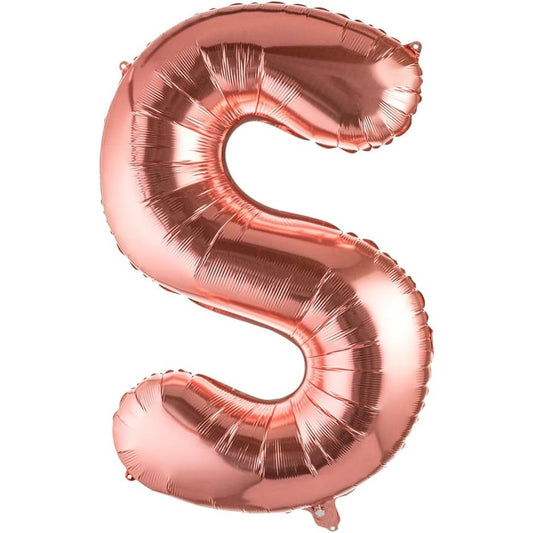 Balon Folie Metalizata Litera S, 80 cm, Umflati cu Heliu sau Aer, Ambalaj Individual, Pai inclus, Rose Gold